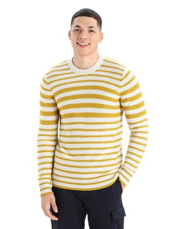 Men's Icebreaker Merino Waypoint Crewe Sweaters Ecru Heather / Silent Gold | CA 1724ILHS